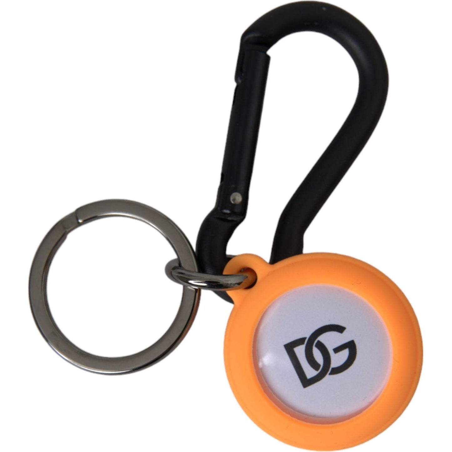 Orange Rubber DG Logo Round Brass Metal Keyring Keychain