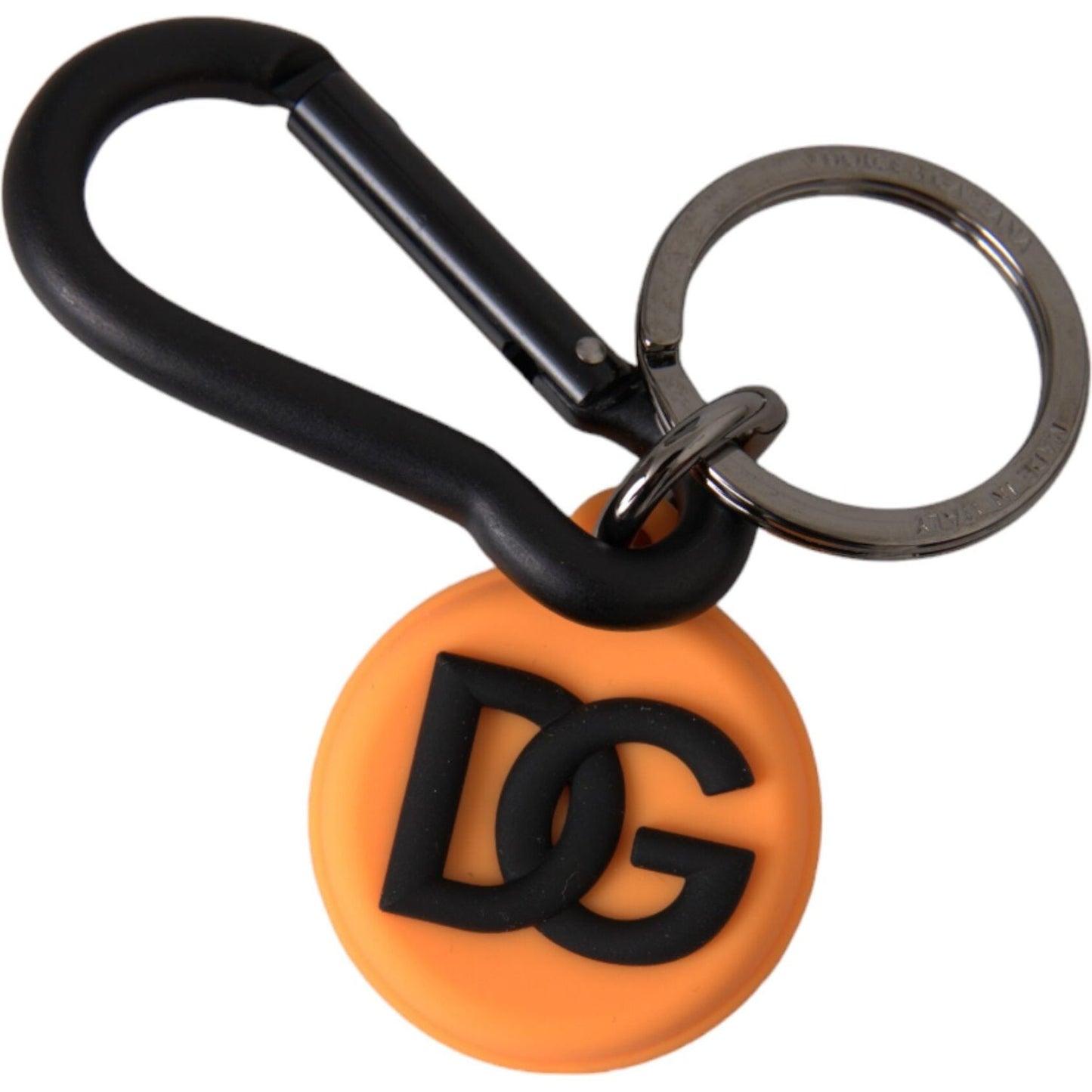 Orange Rubber DG Logo Round Brass Metal Keyring Keychain