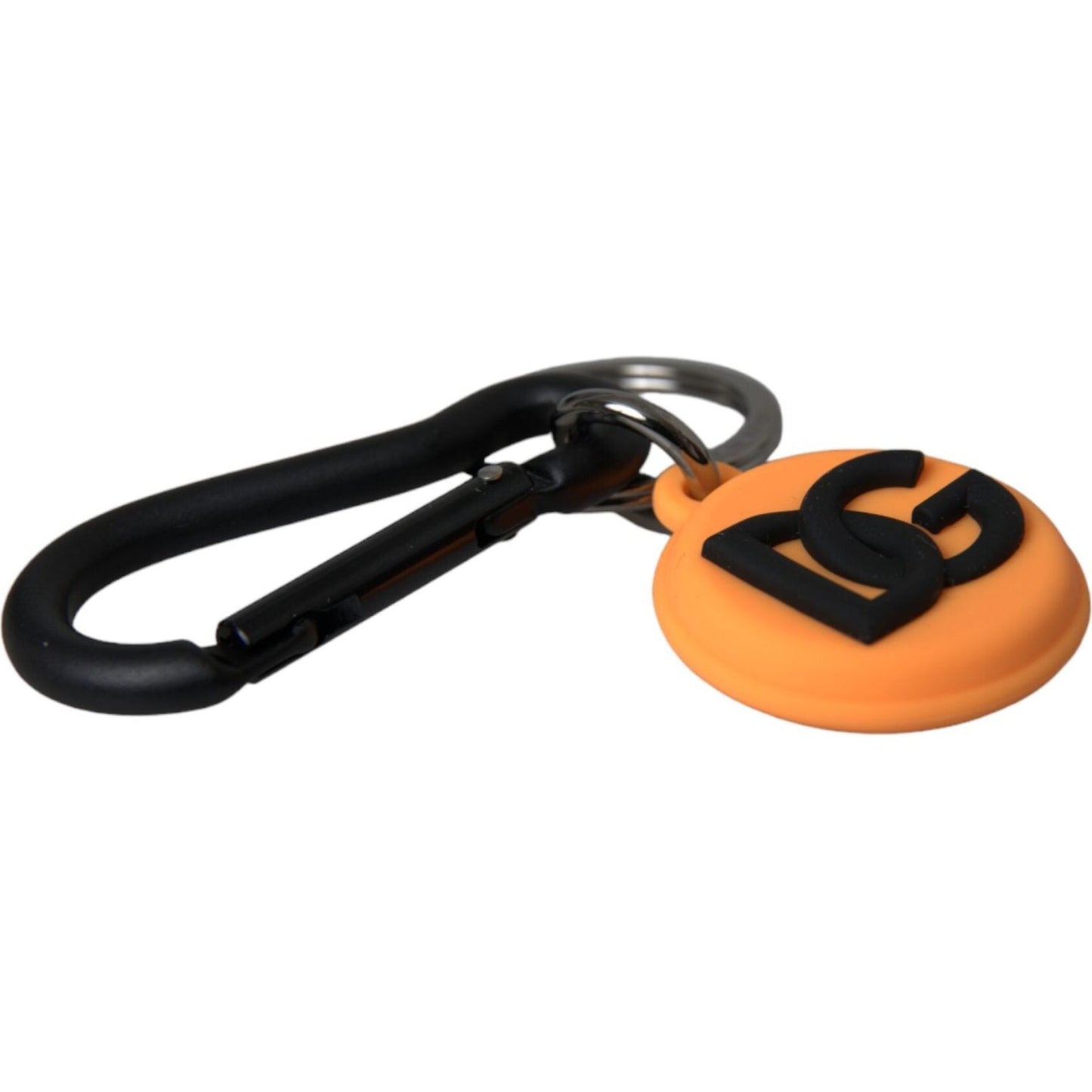 Orange Rubber DG Logo Round Brass Metal Keyring Keychain