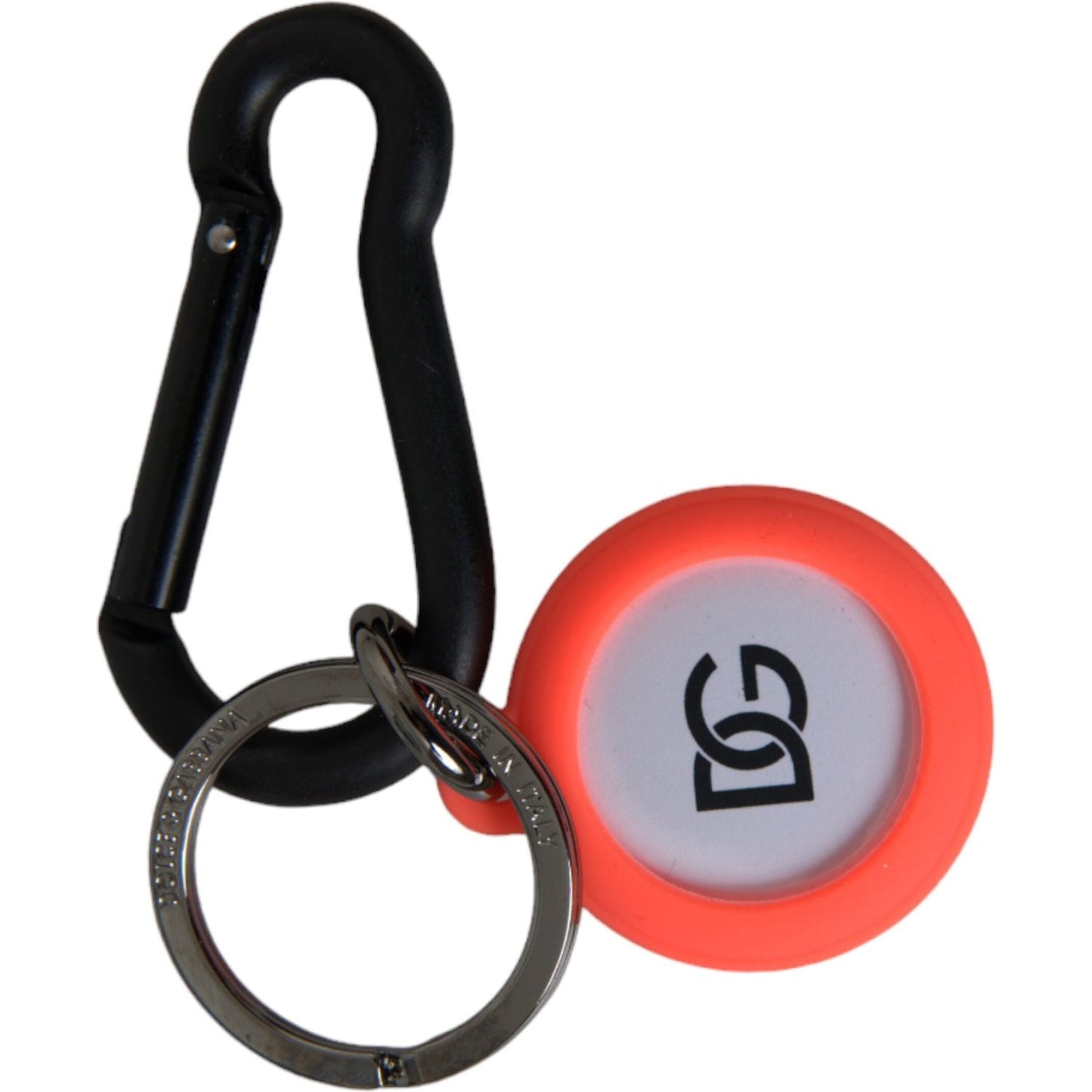 Red Orange Rubber DG Logo Round Metal Keyring Keychain