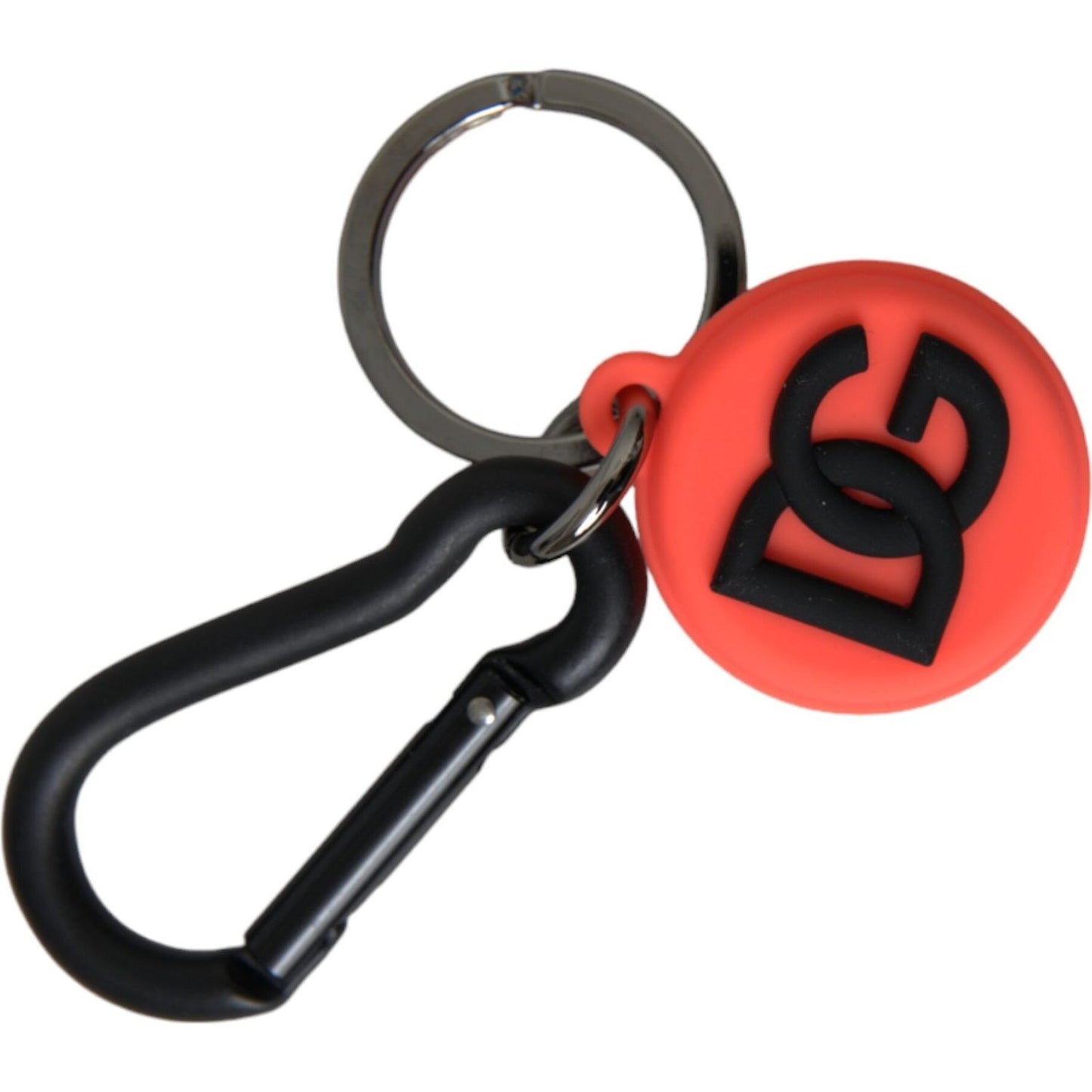 Red Orange Rubber DG Logo Round Metal Keyring Keychain