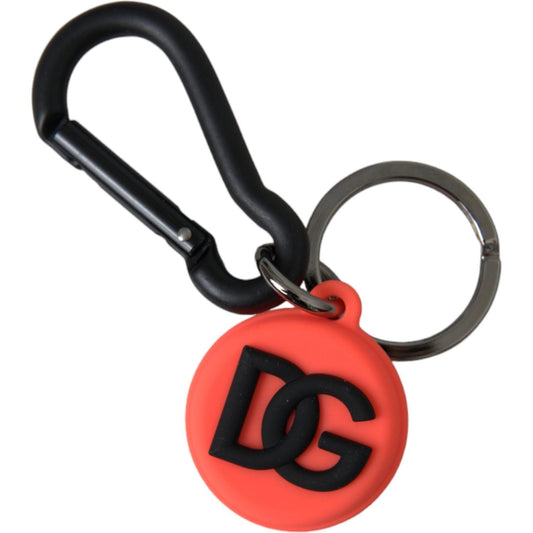 Red Orange Rubber DG Logo Round Metal Keyring Keychain