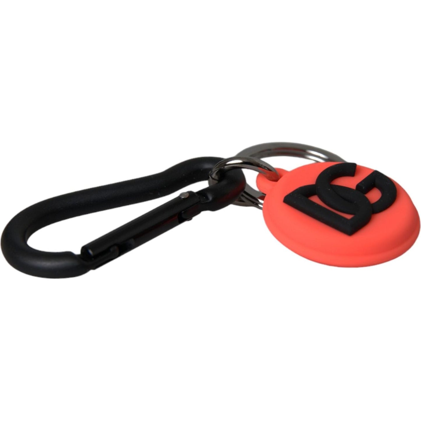 Red Orange Rubber DG Logo Round Metal Keyring Keychain