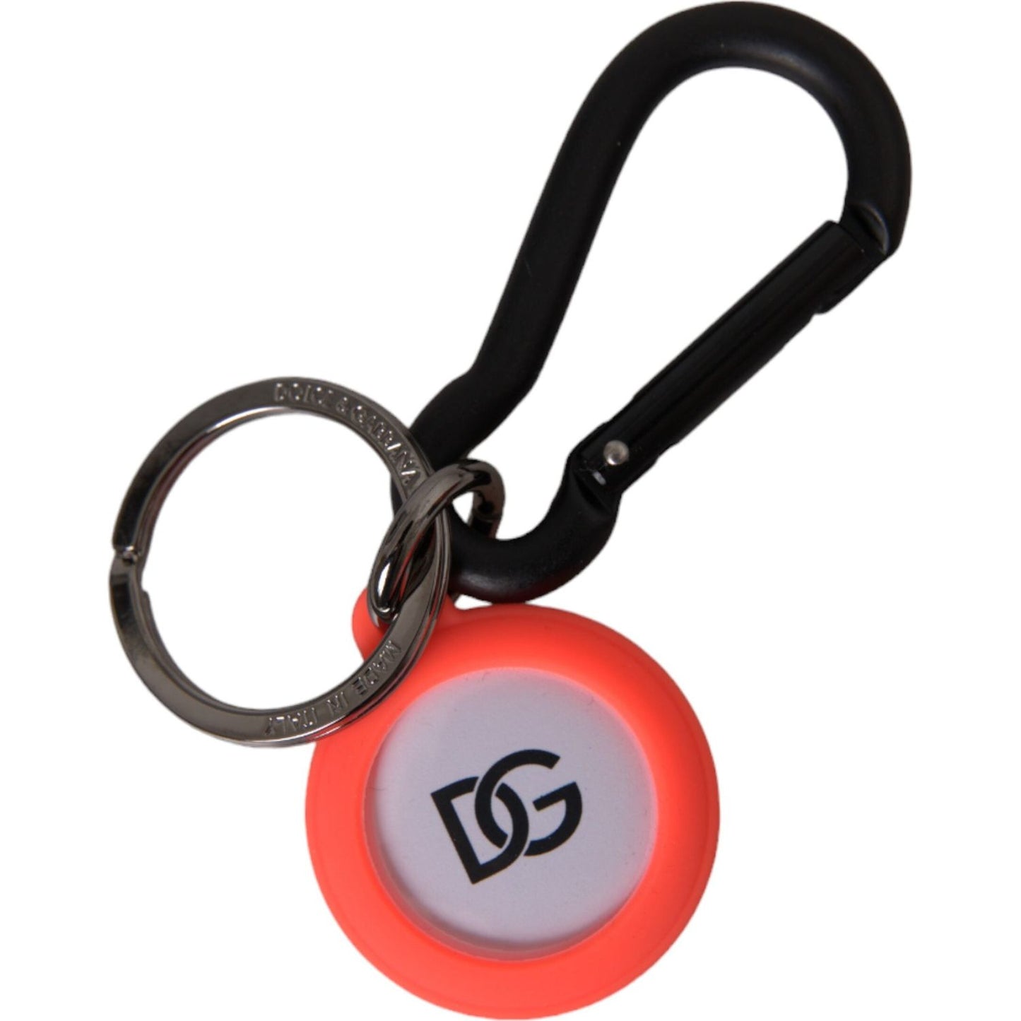 Red Orange Rubber DG Logo Round Metal Keyring Keychain