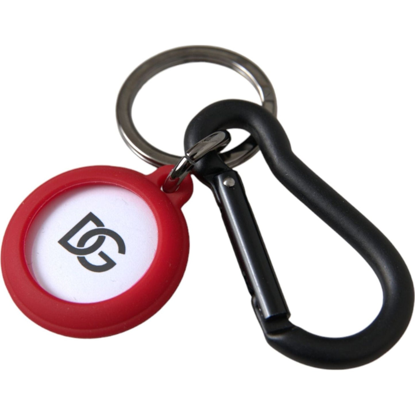 Dolce & Gabbana Red Rubber DG Logo Round Metal Brass Keyring Keychain Dolce & Gabbana