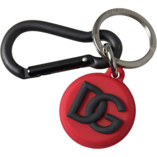 Red Rubber DG Logo Round Metal Brass Keyring Keychain