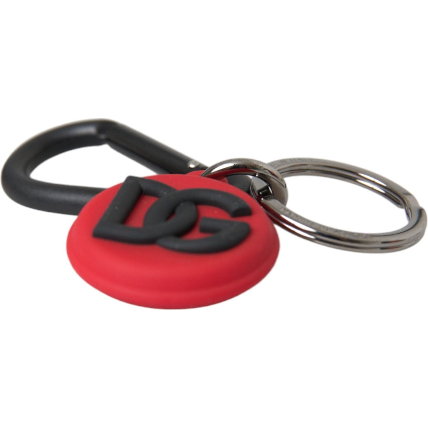 Dolce & Gabbana Red Rubber DG Logo Round Metal Brass Keyring Keychain Dolce & Gabbana