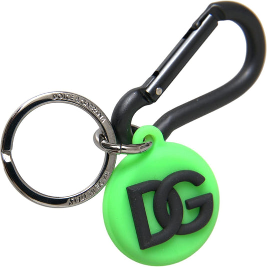 Green Rubber DG Logo Round Brass Metal Keyring Keychain