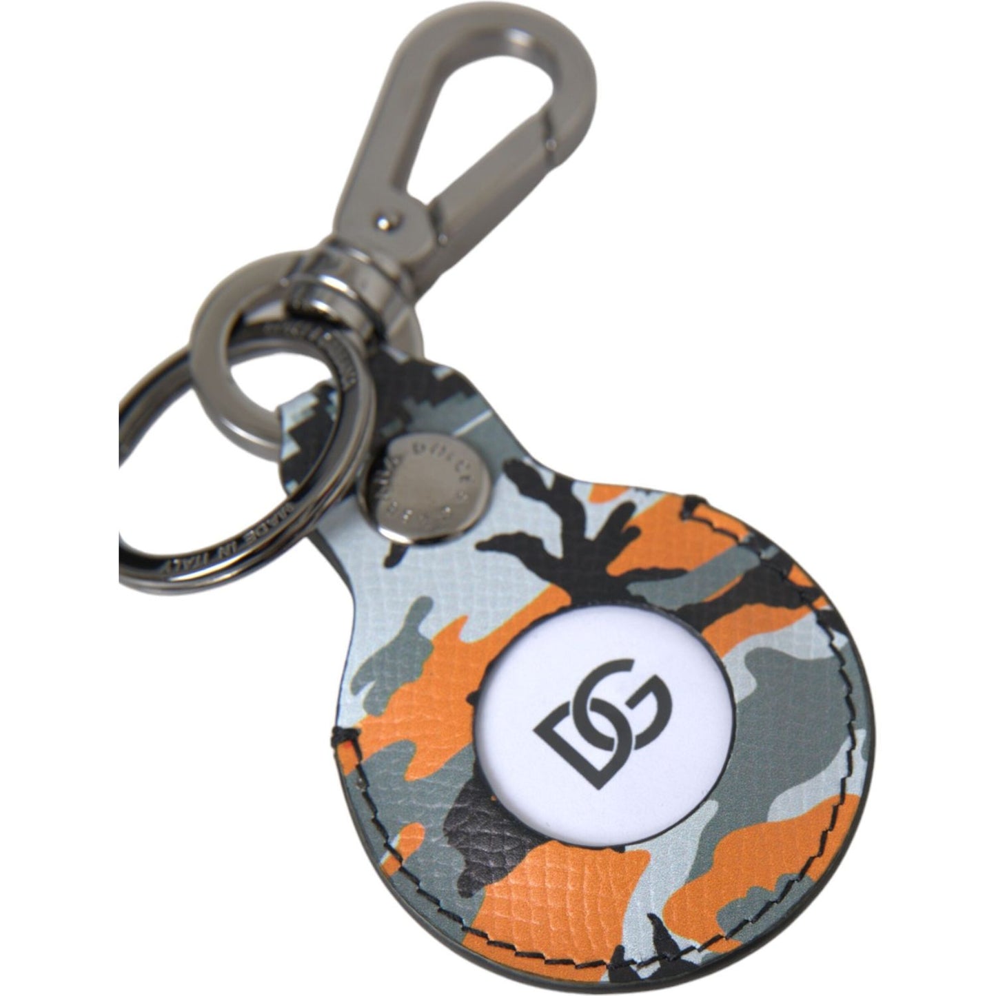 Camouflage Leather DG Logo Round Metal Keyring Keychain