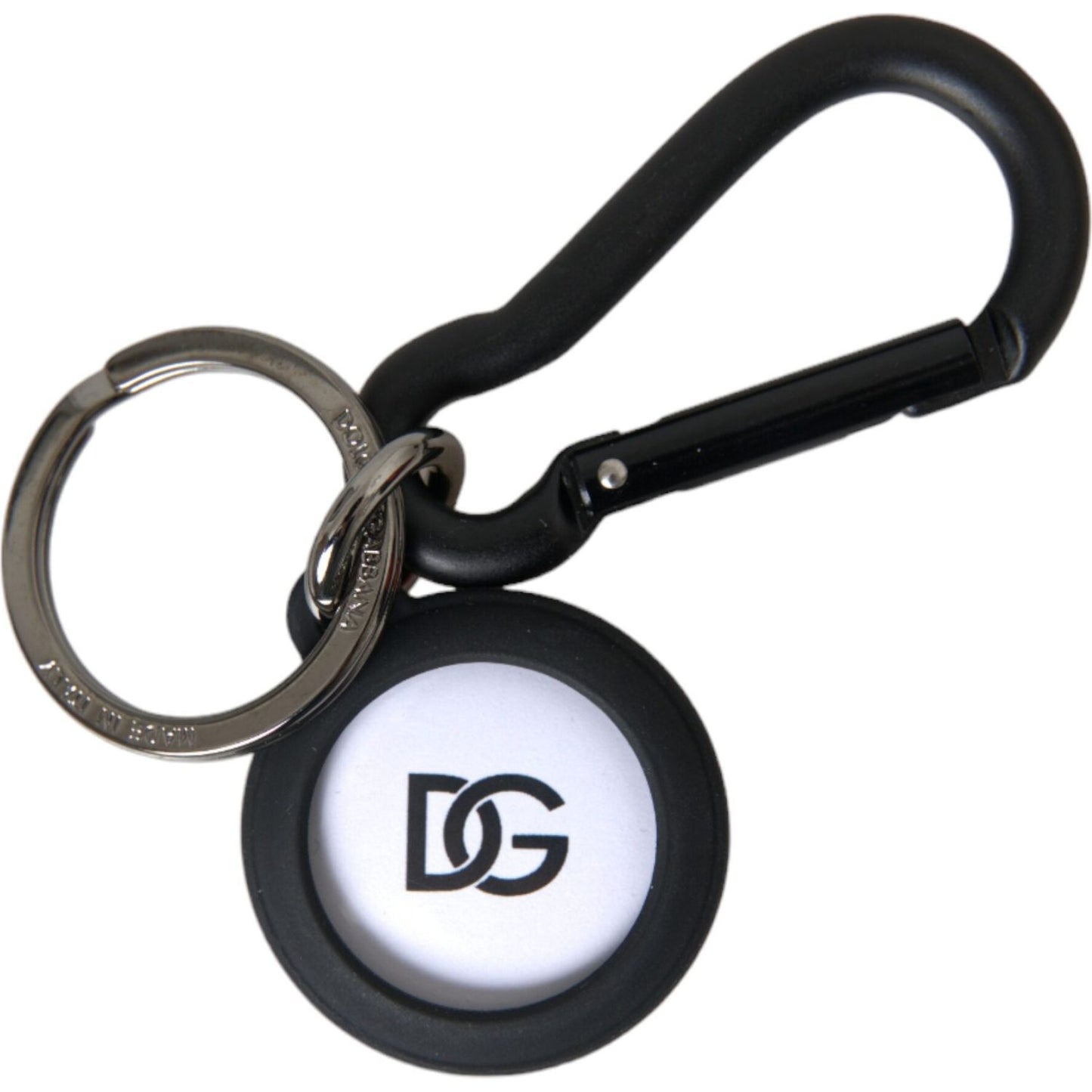 Black White Rubber DG Logo Round Metal Keyring Keychain