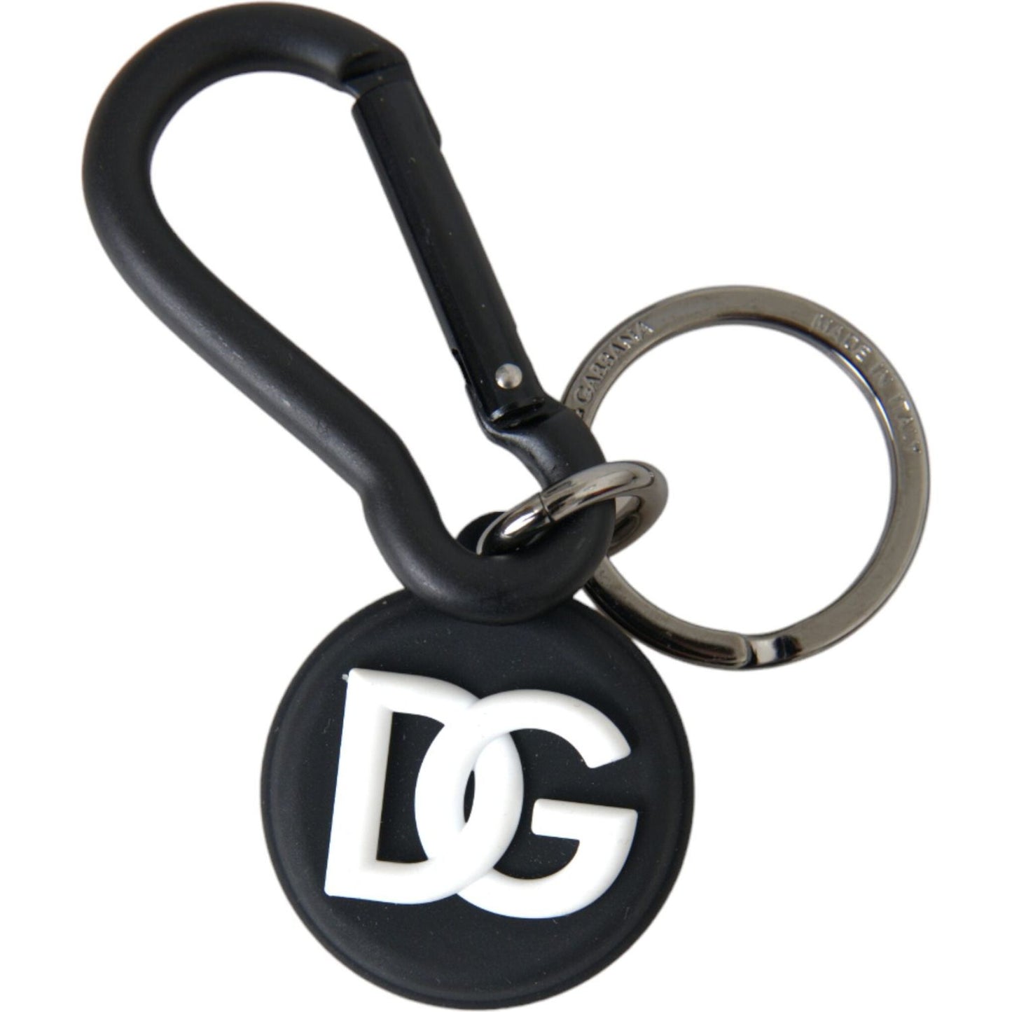 Black White Rubber DG Logo Round Metal Keyring Keychain