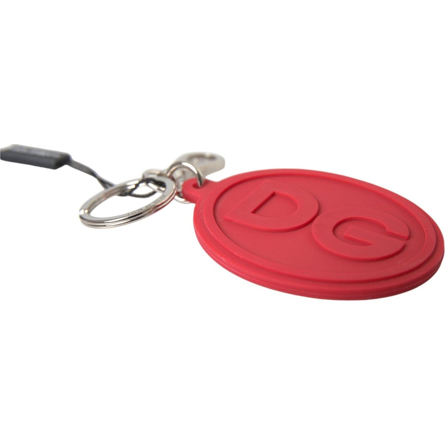 Red Rubber DG Logo Silver Brass Metal Keyring Keychain