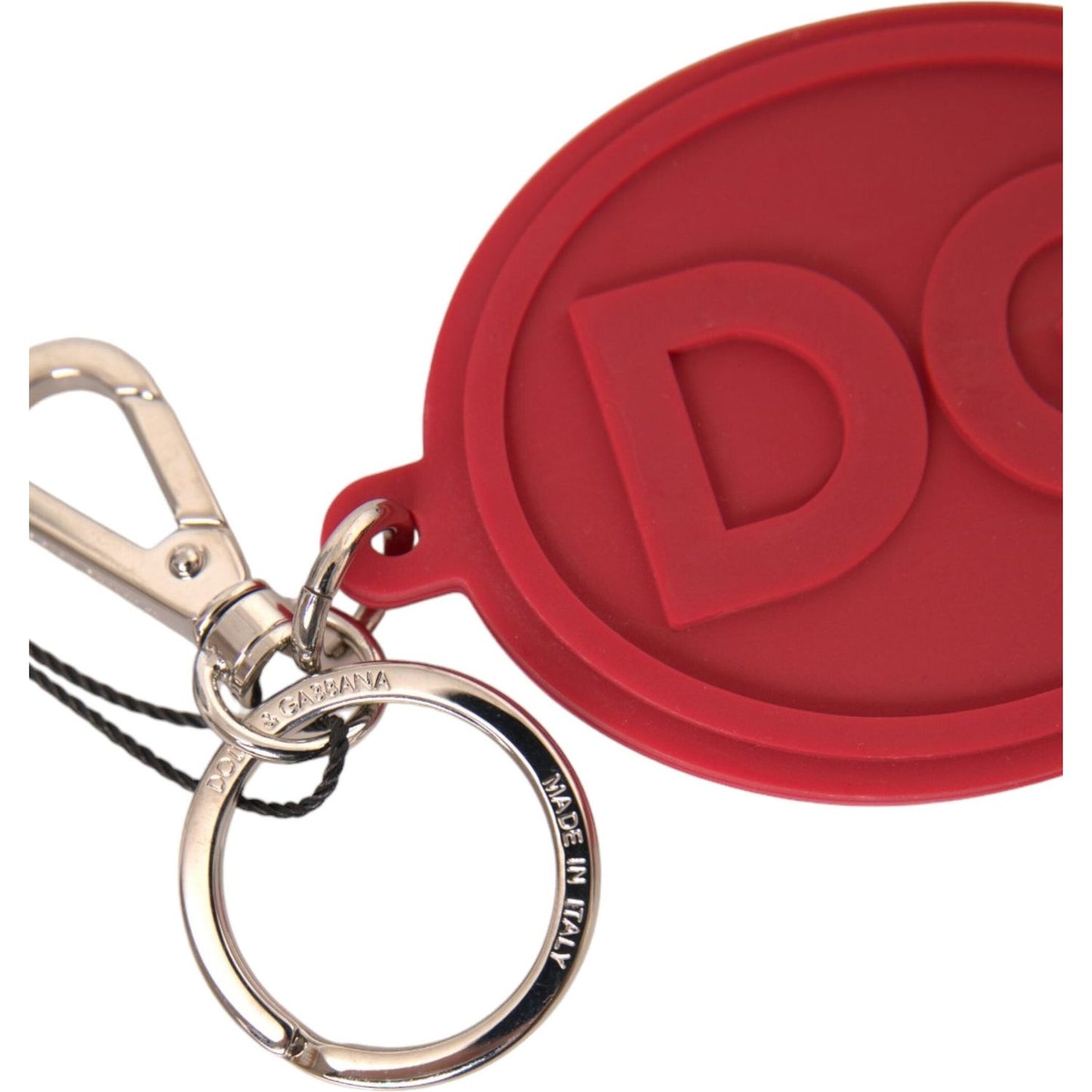 Red Rubber DG Logo Silver Brass Metal Keyring Keychain