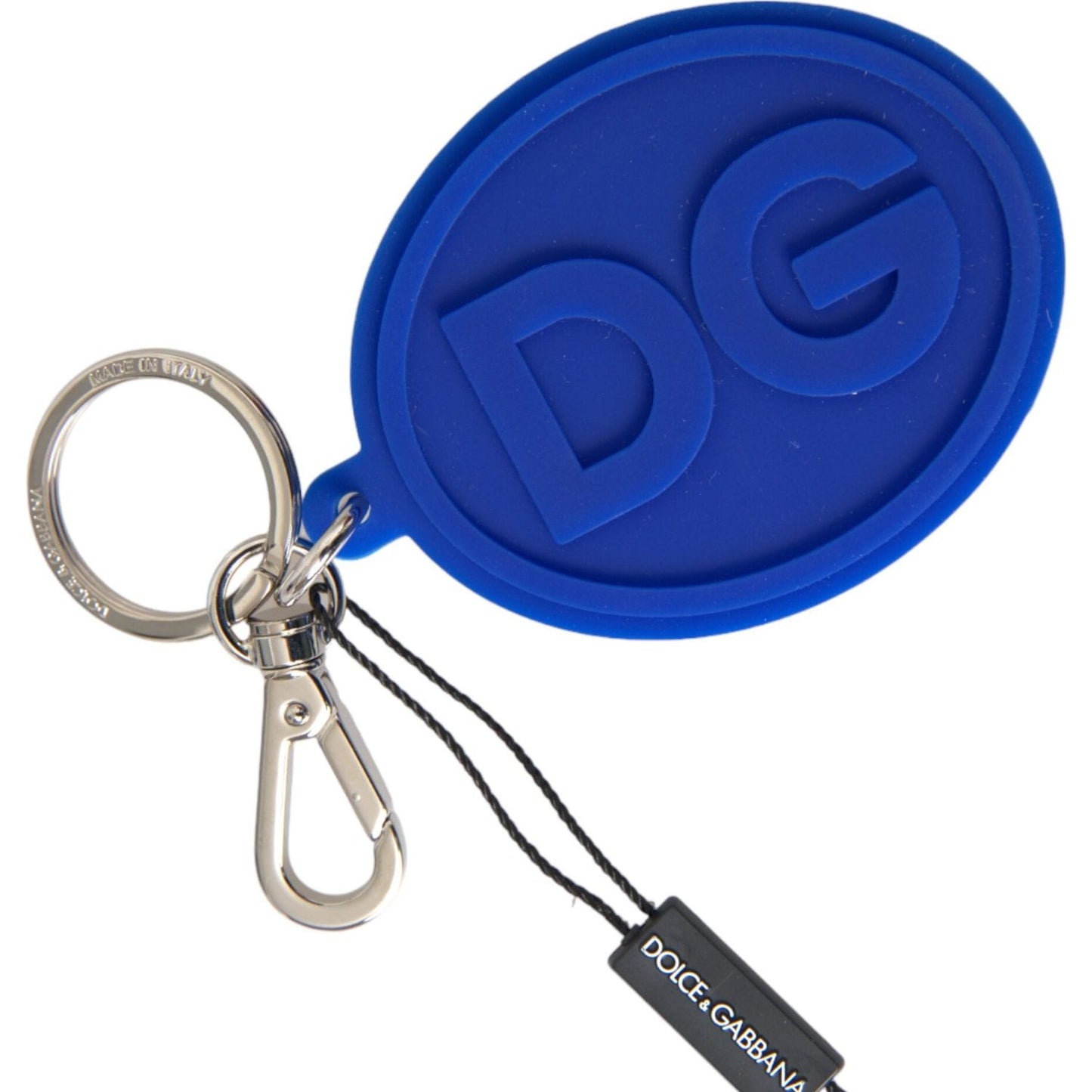 Blue Rubber DG Logo Silver Brass Metal Keyring Keychain