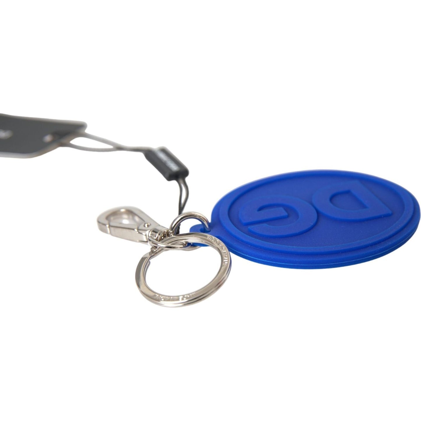 Blue Rubber DG Logo Silver Brass Metal Keyring Keychain