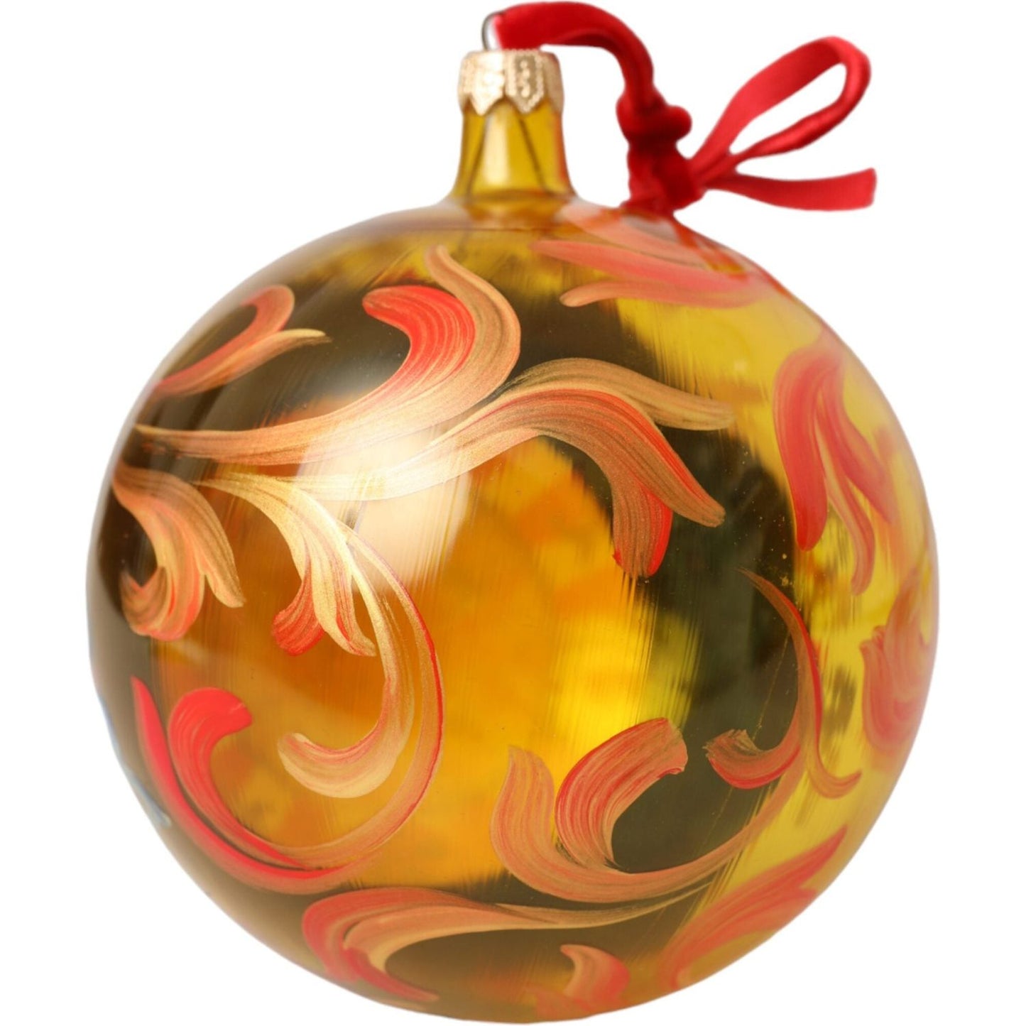 Gold Tone Carretto Print Round Ornament Christmas Ball