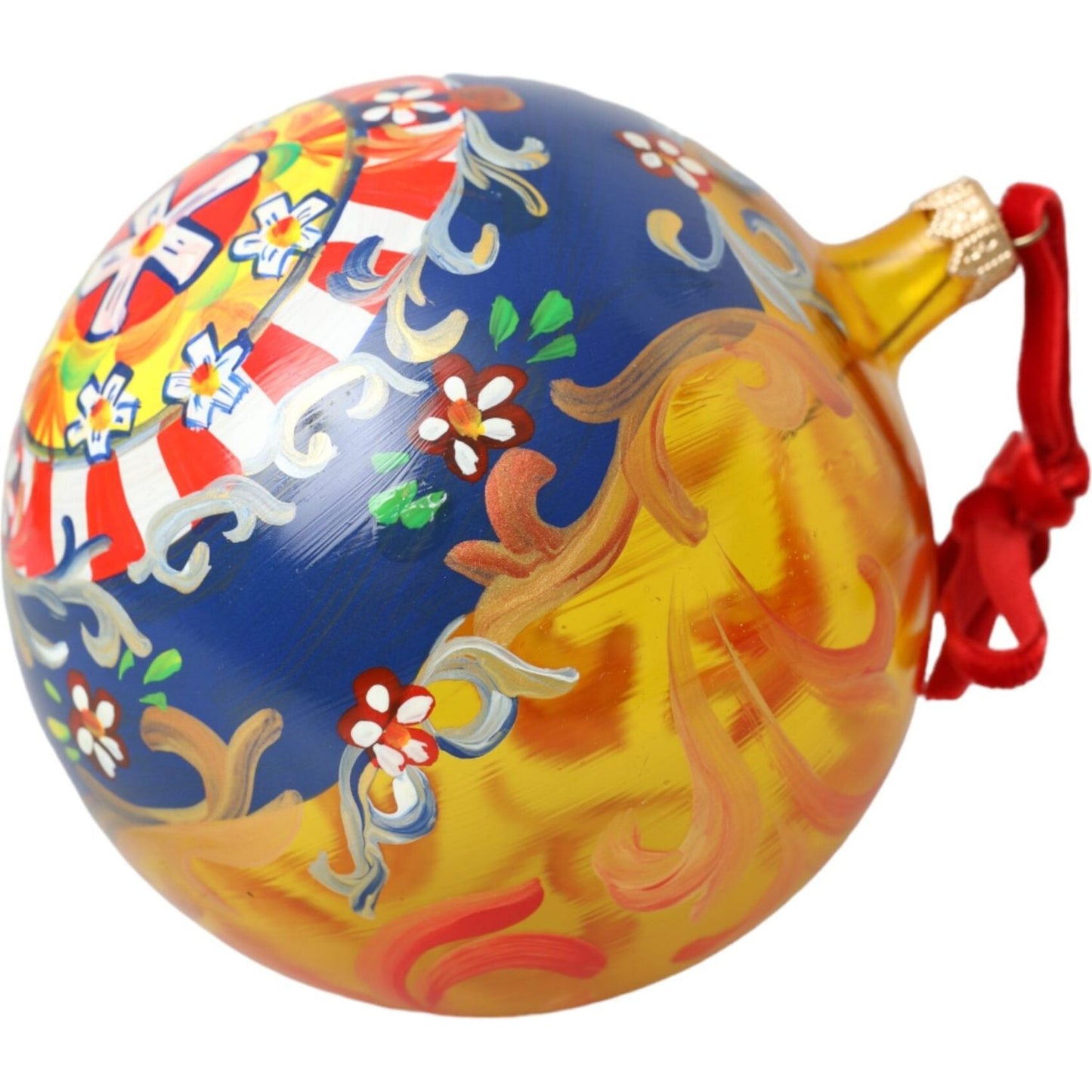 Gold Tone Carretto Print Round Ornament Christmas Ball