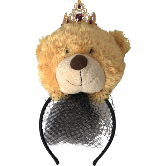 Brown Teddy Bear Gold Crystal Crown Hair Band Diadem Dolce & Gabbana