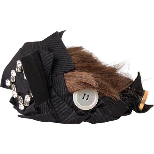 Black Crystal Button Brown Hair Women Headband Diadem Dolce & Gabbana