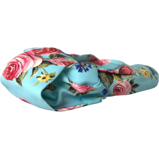 Turquoise Floral Applique Silk Women Headband Diadem Dolce & Gabbana