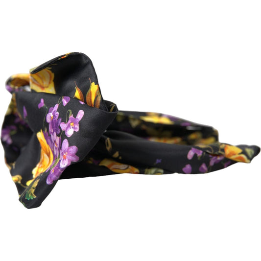 Black Floral Applique Silk Women Headband Diadem Dolce & Gabbana