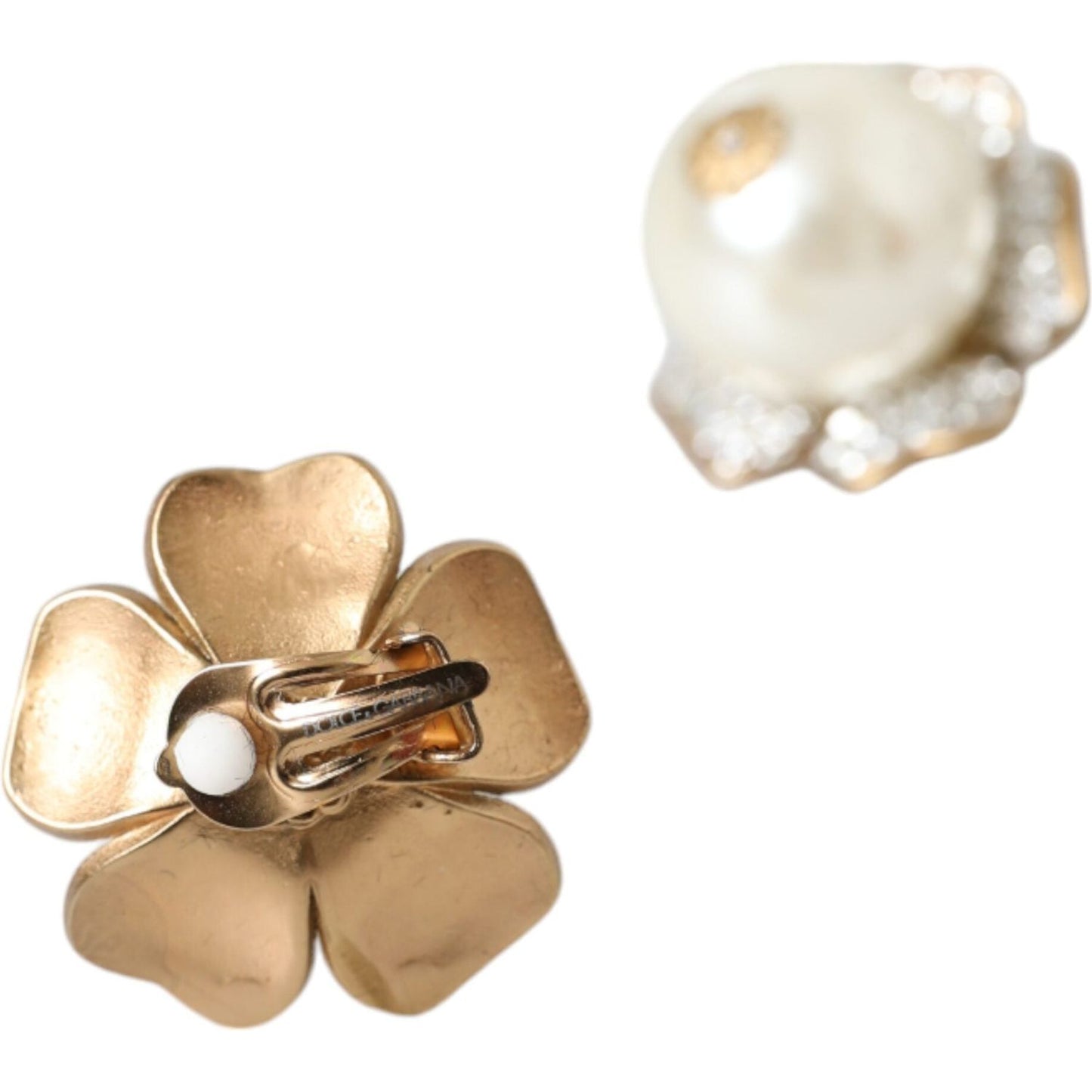 Gold Tone Maxi Faux Pearl Floral Clip-on Jewelry Earrings