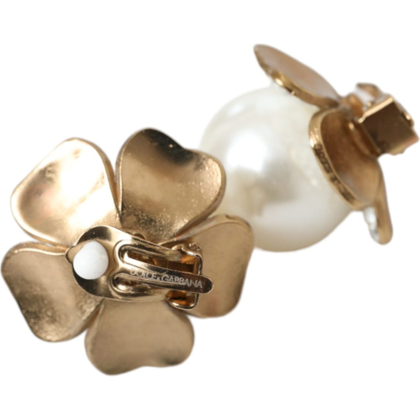 Gold Tone Maxi Faux Pearl Floral Clip-on Jewelry Earrings