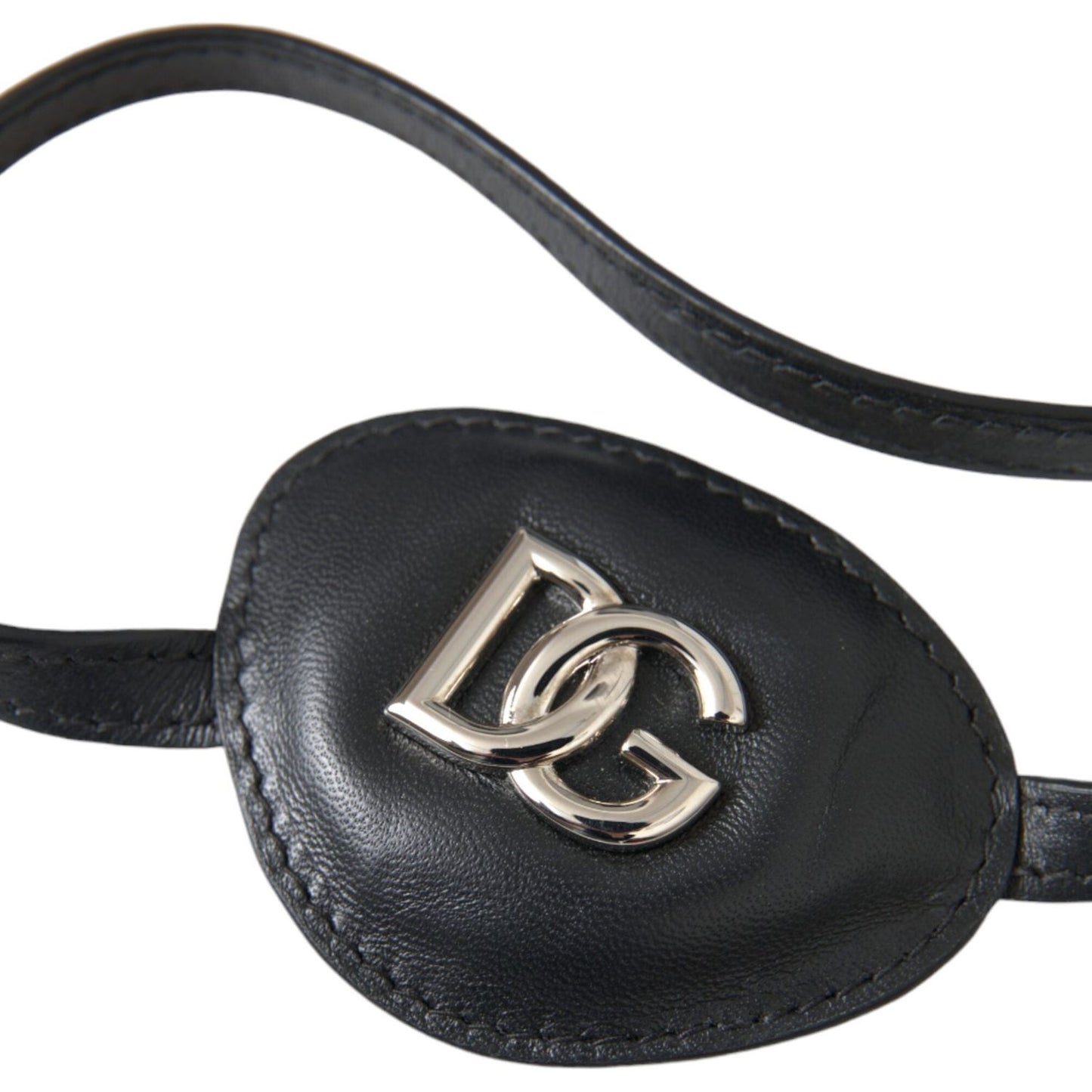 Black Calfskin Leather Metal DG Logo Eye Patch