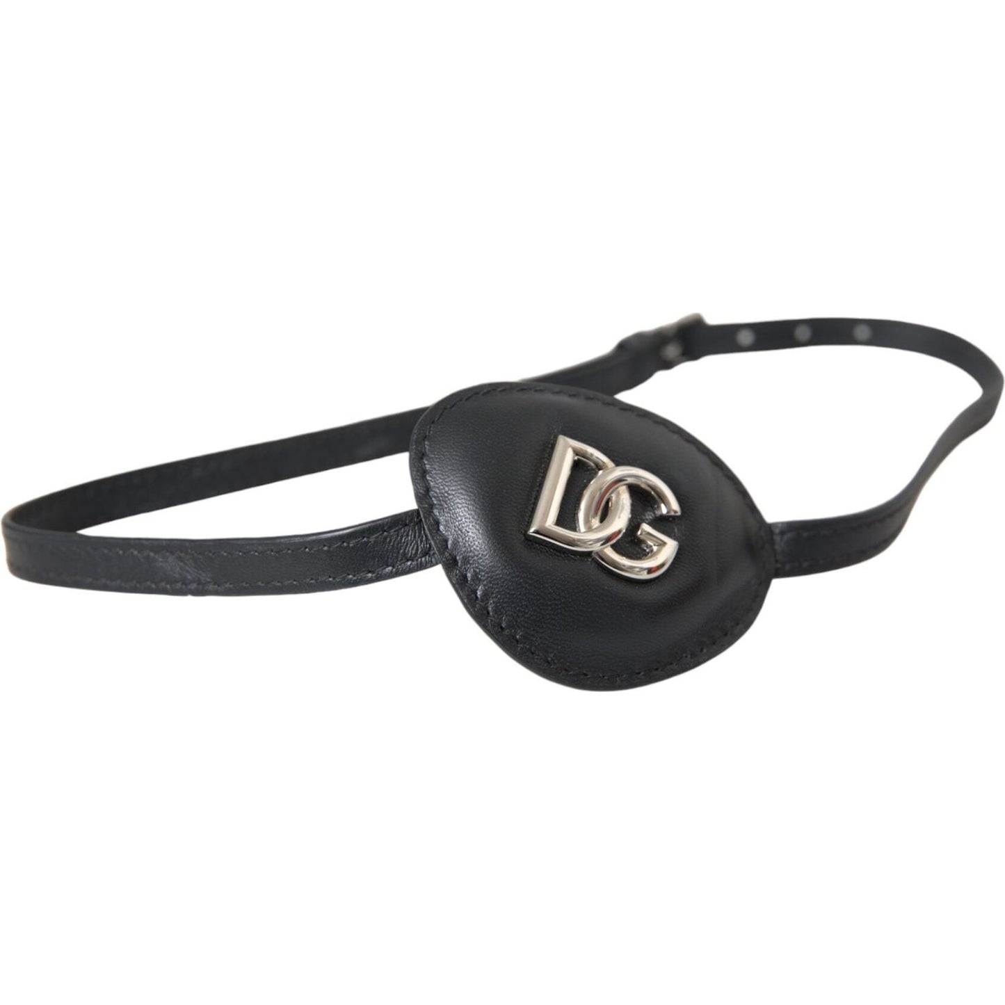 Dolce & Gabbana Black Calfskin Leather Metal DG Logo Eye Patch