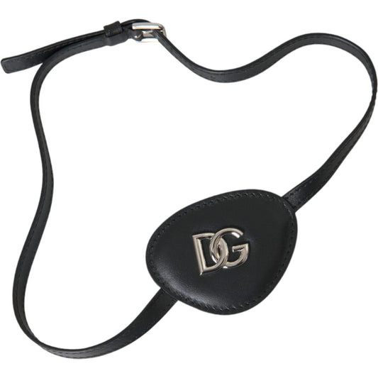 Dolce & Gabbana Black Calfskin Leather Metal DG Logo Eye Patch