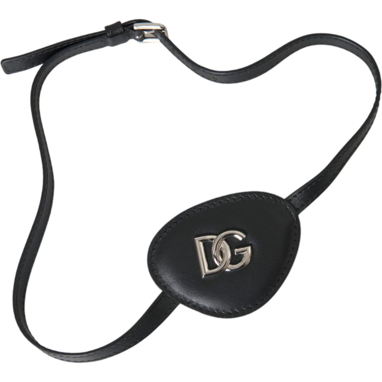 Black Calfskin Leather Metal DG Logo Eye Patch