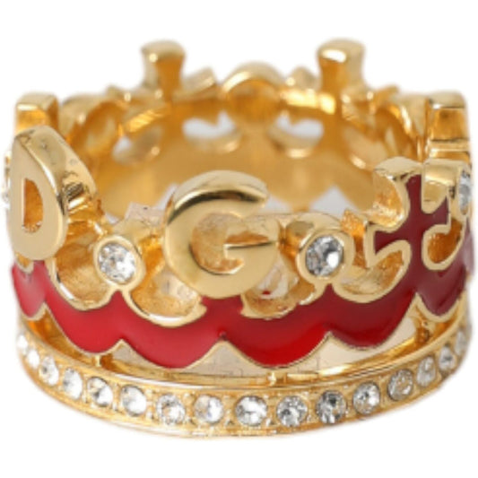 Gold Tone BrassCrystal Enamel DG CROWN Statement Ring