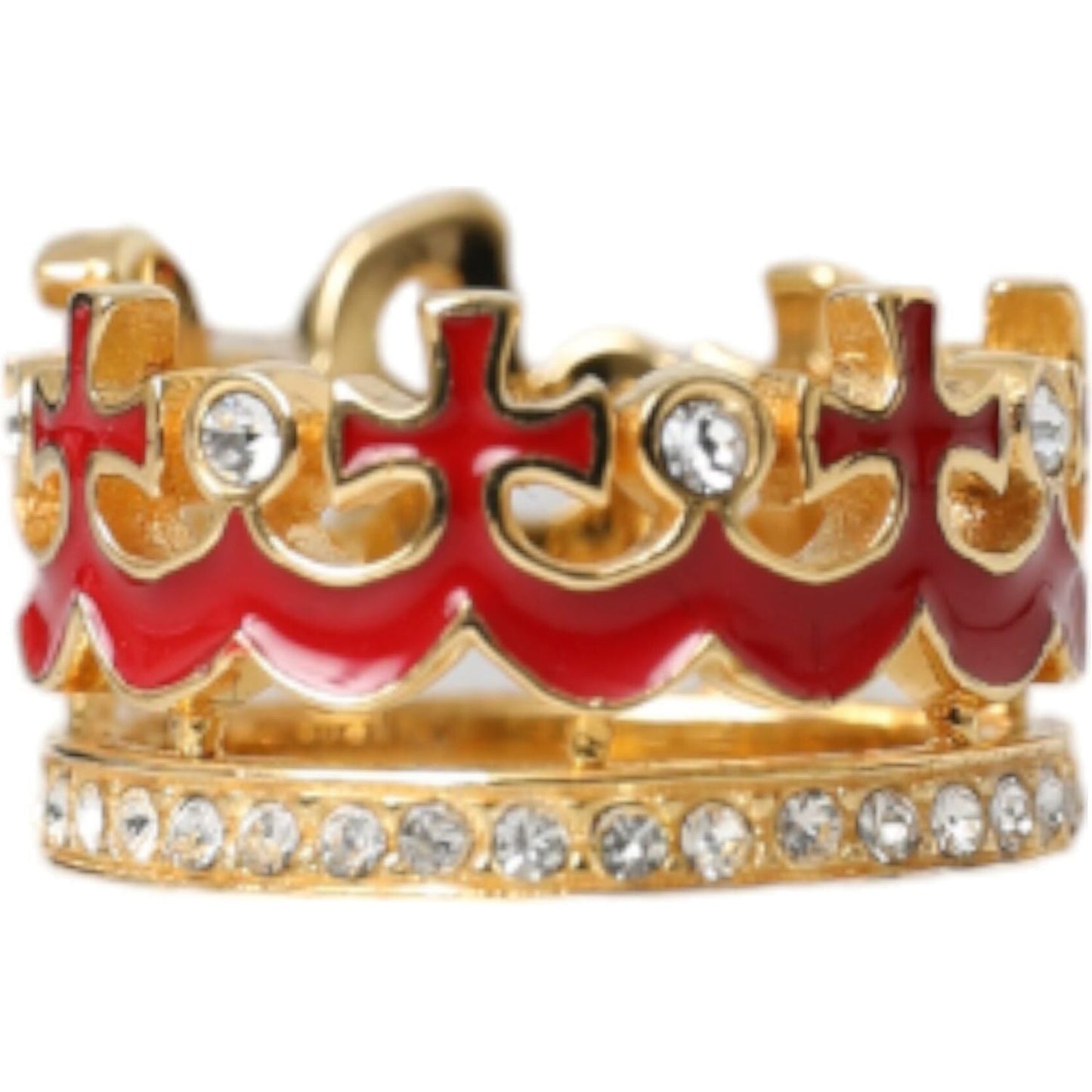 Gold Tone BrassCrystal Enamel DG CROWN Statement Ring