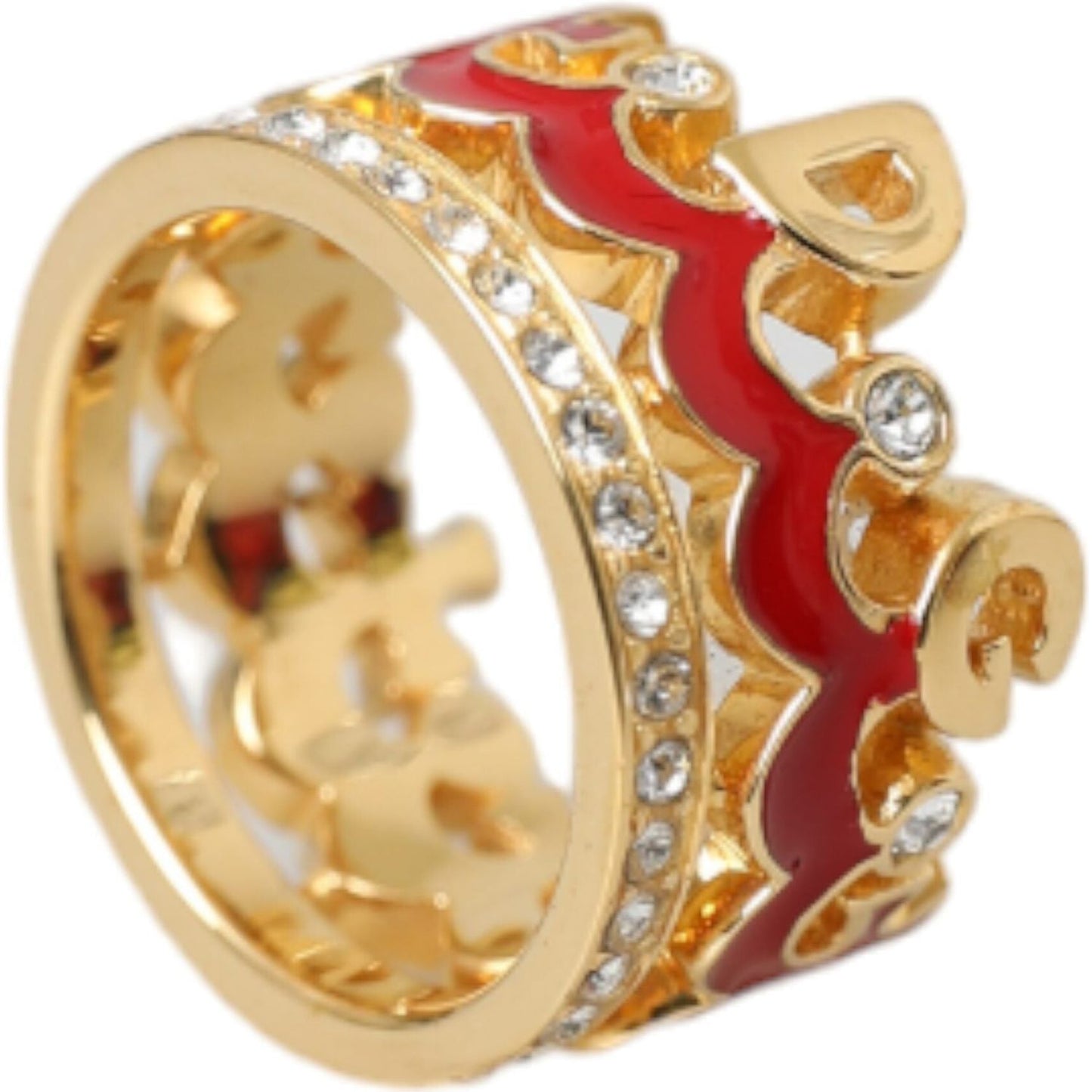 Gold Tone BrassCrystal Enamel DG CROWN Statement Ring