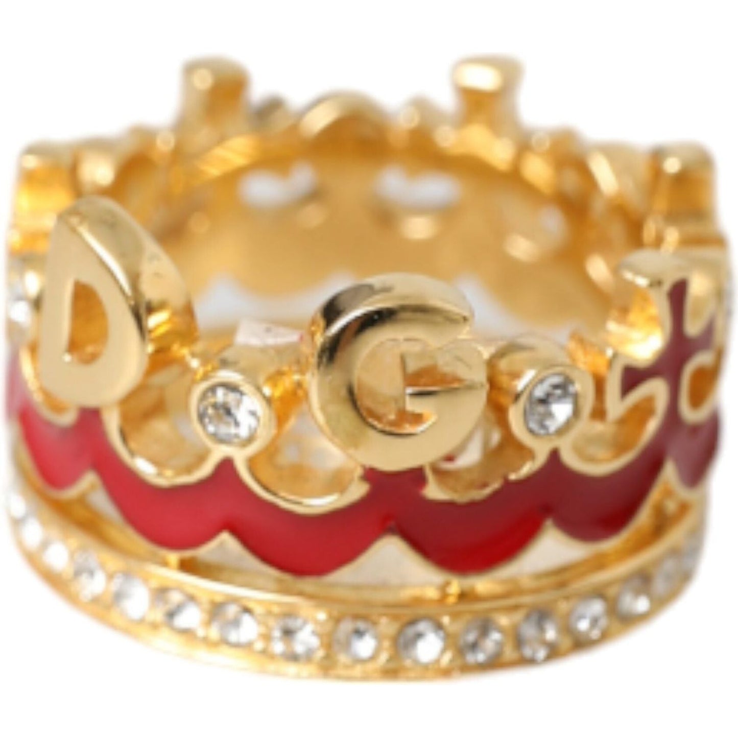 Gold Tone BrassCrystal Enamel DG CROWN Statement Ring