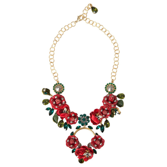Dolce & Gabbana Gold Brass Link Chain RosePetal Crystal Pendant Necklace Dolce & Gabbana