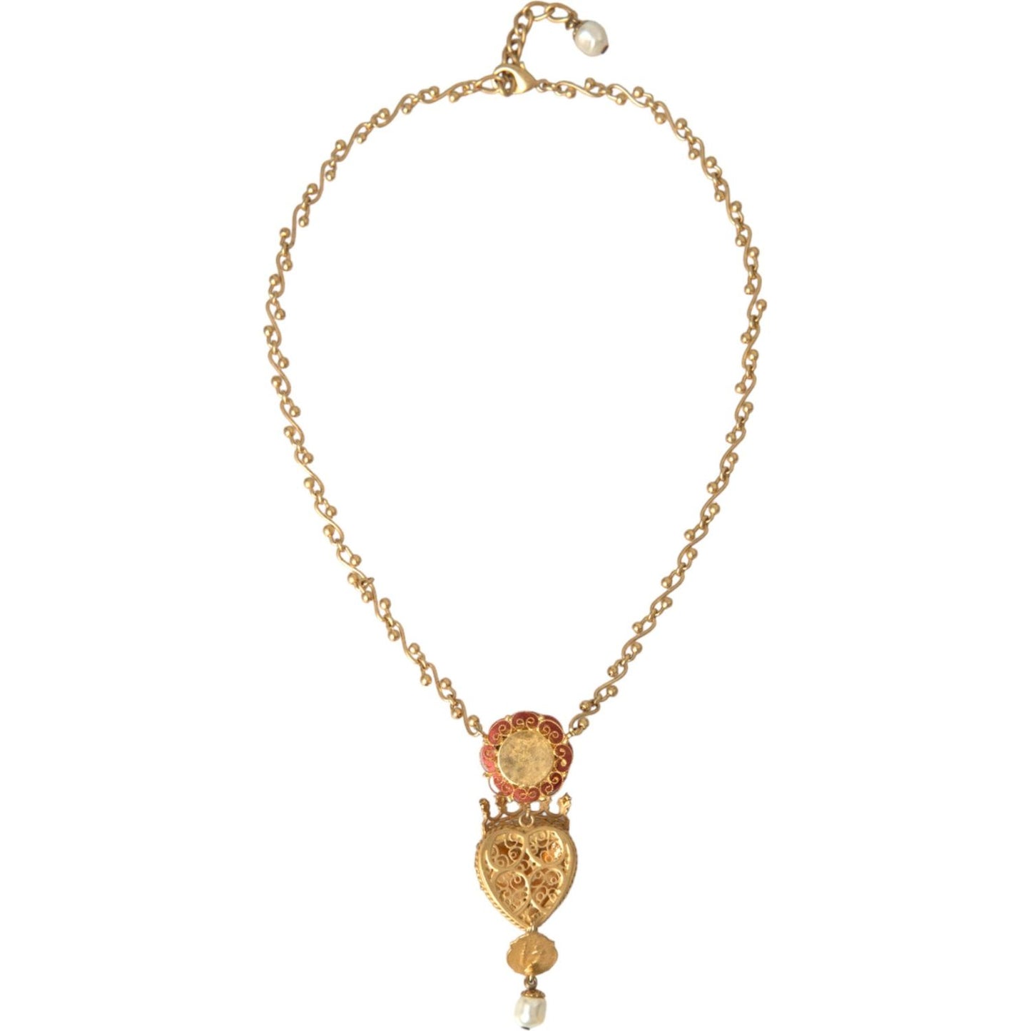 Gold BrassChain Sacred Heart Rose Crystal Charm Necklace