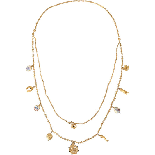 Gold Tone Chain Brass Charm Statement Sicily Necklace