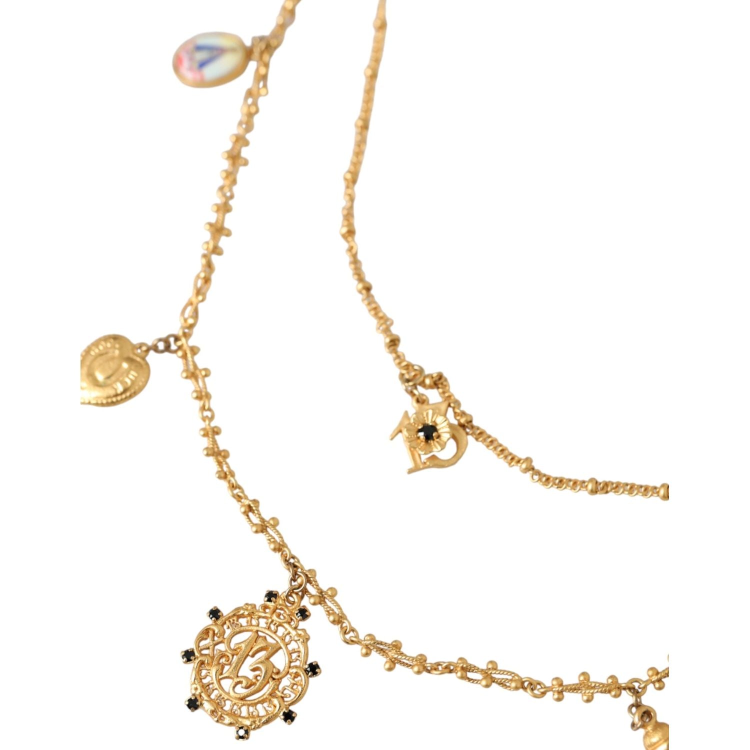 Dolce & Gabbana Gold Tone Chain Brass Charm Statement Sicily Necklace