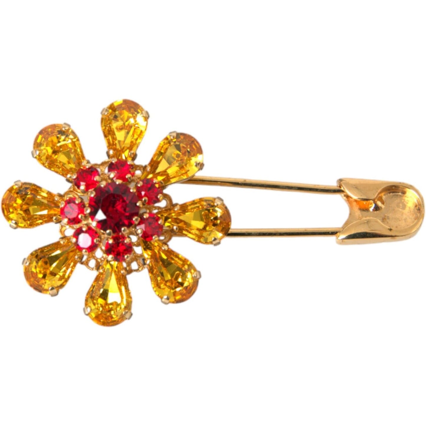 Gold Brass Floral Crystal Jewelry Brooch Pin