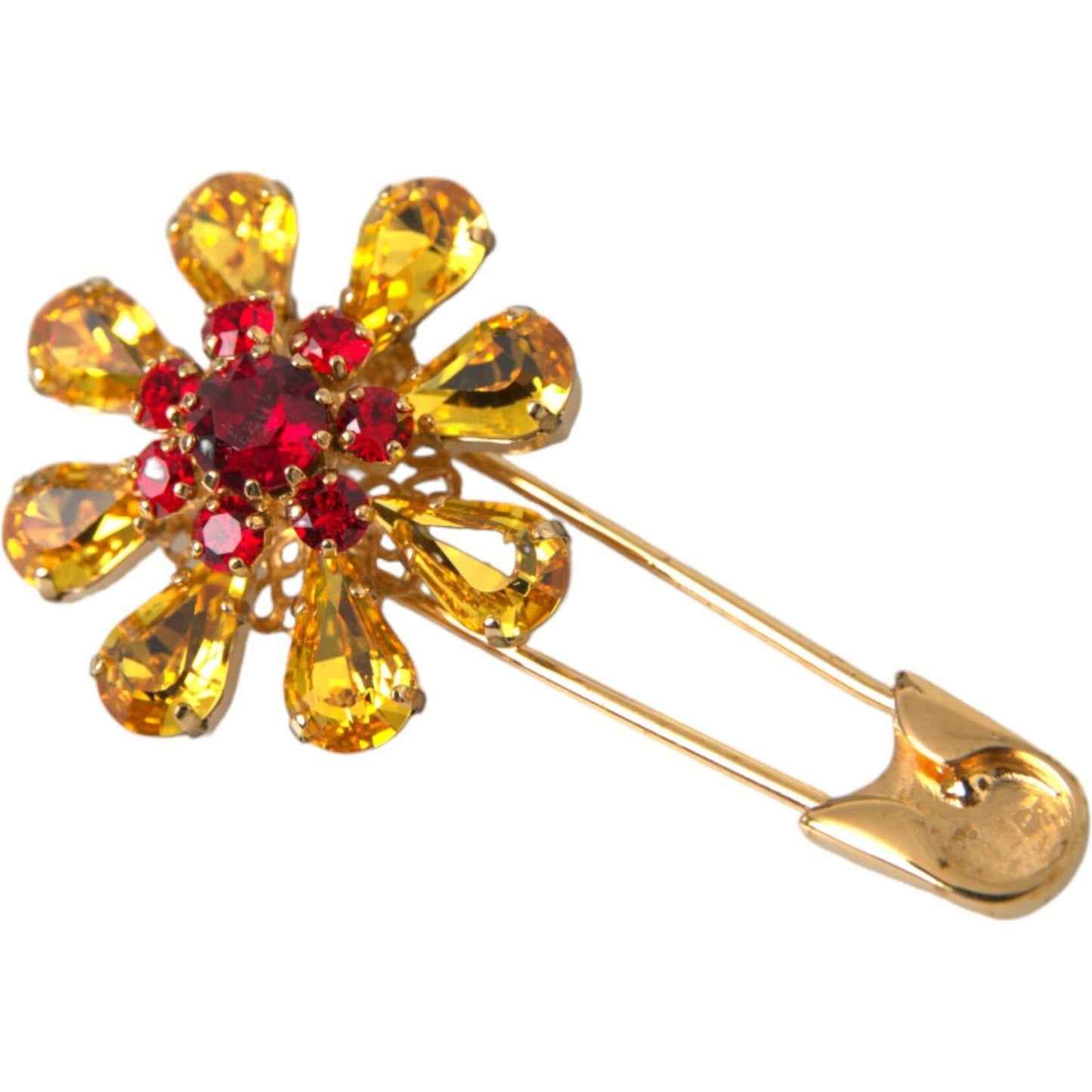 Gold Brass Floral Crystal Jewelry Brooch Pin