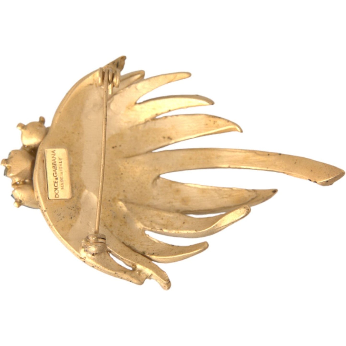 Gold Brass Leaf Crystal Embellished Brooch Pin