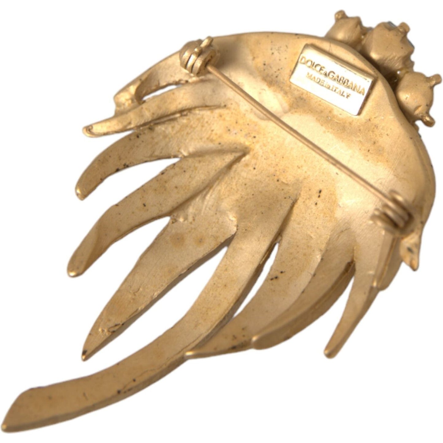 Gold Brass Leaf Crystal Embellished Brooch Pin