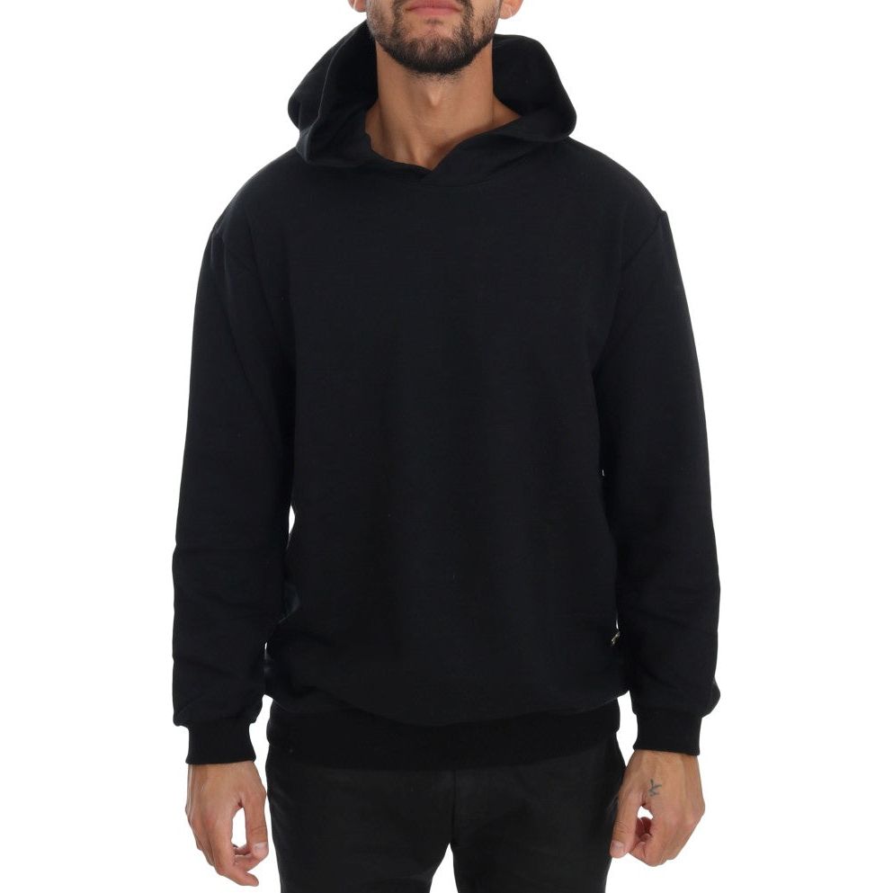 Elegant Black Cotton Hooded Sweater