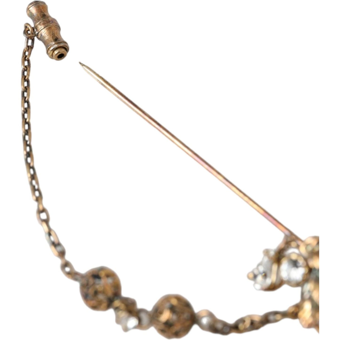 Gold Brass Crystal Chain 925 Sterling Silver Pin Brooch