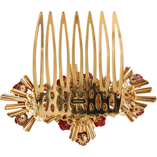 Gold Brass Crystal Heart Floral Hair Comb