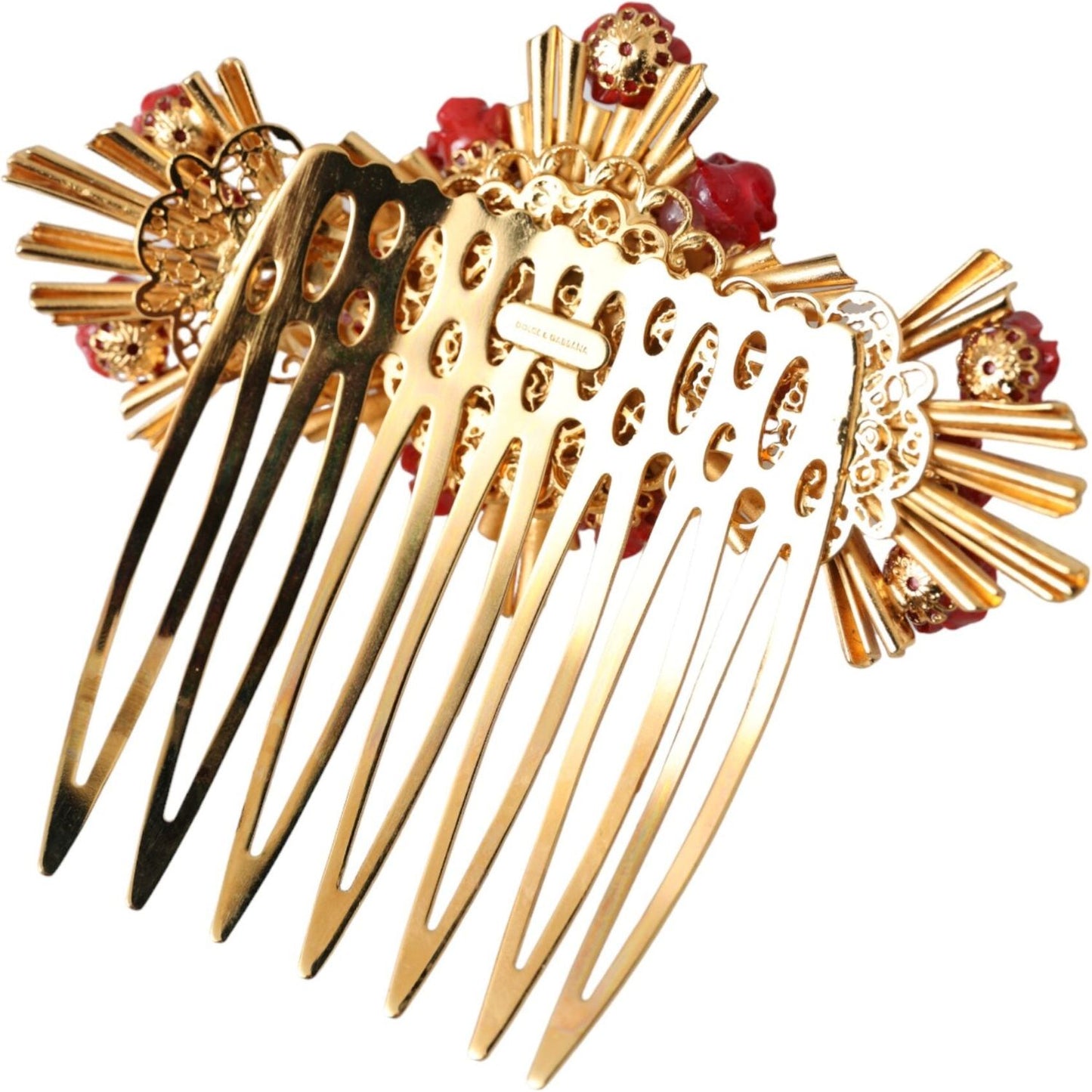 Gold Brass Crystal Heart Floral Hair Comb