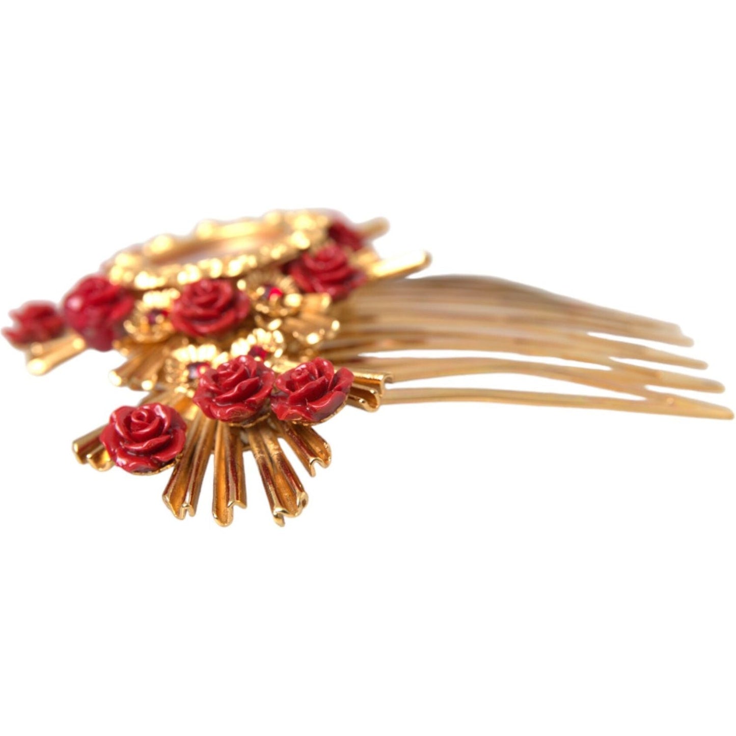 Gold Brass Crystal Heart Floral Hair Comb