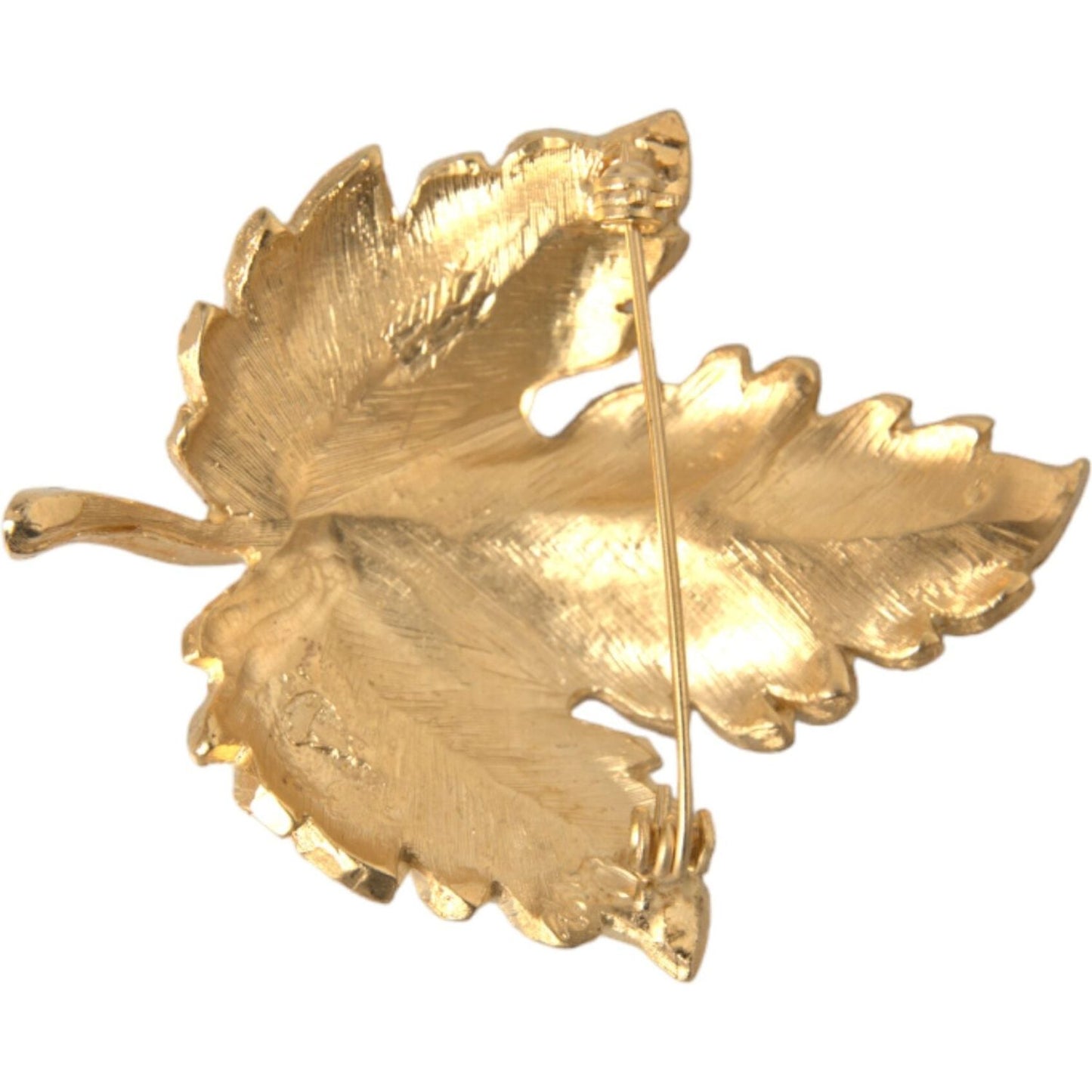 Gold Brass Leaf Embellished Women Brooch Pin