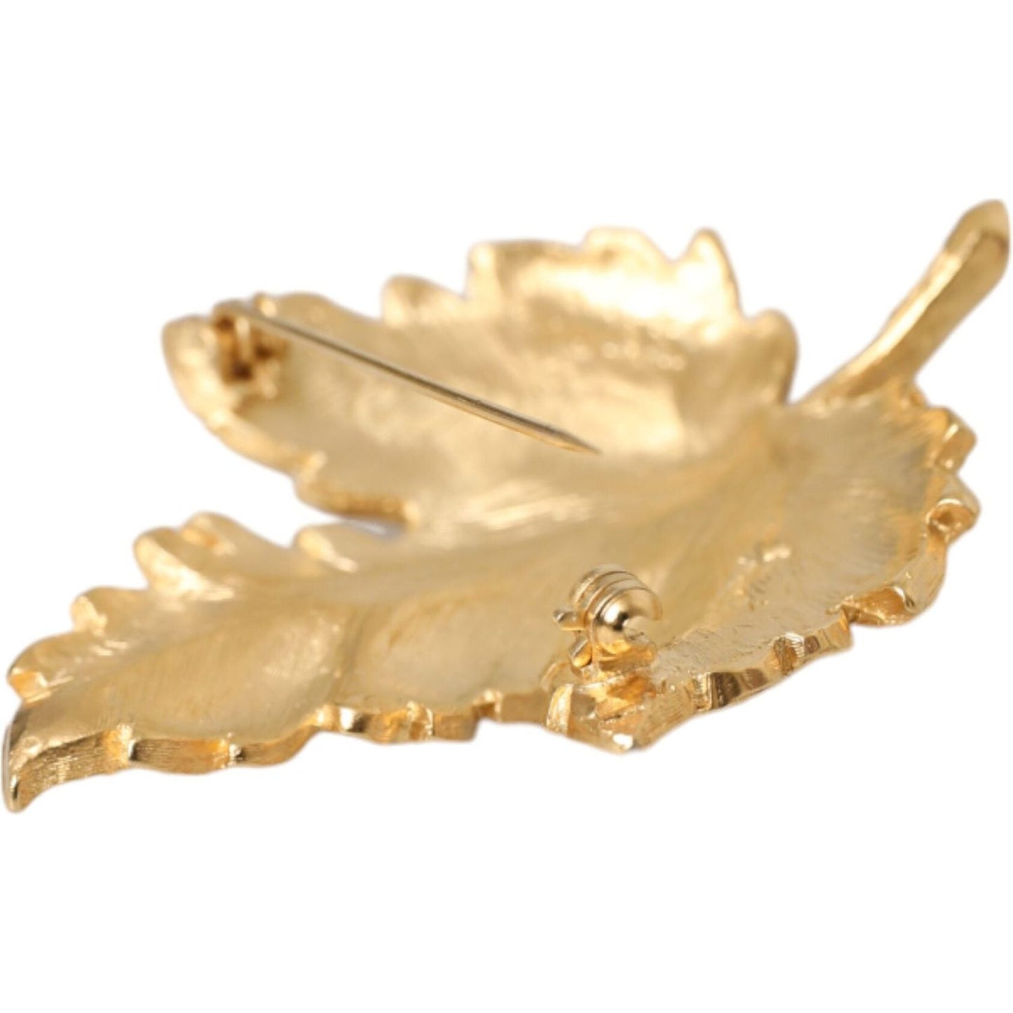 Gold Brass Leaf Embellished Women Brooch Pin